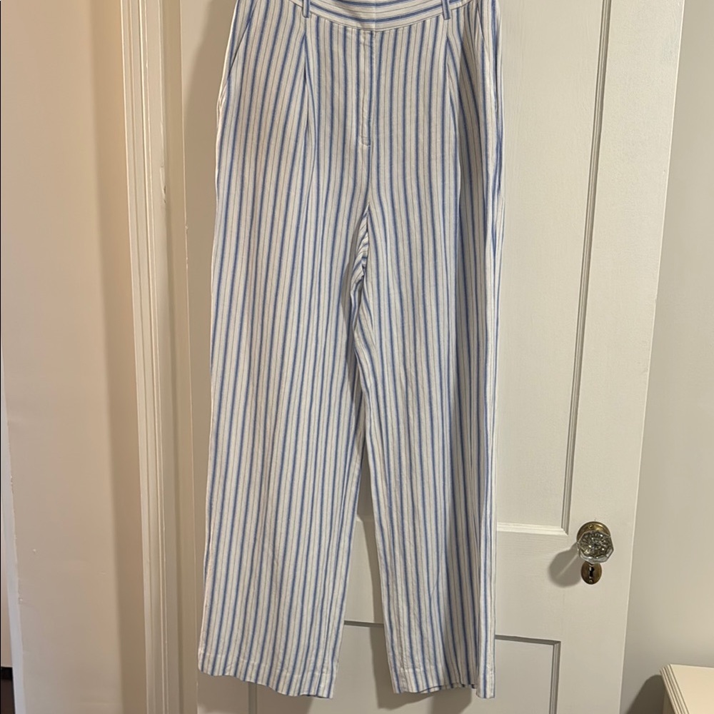 Blue and White Striped Wide Leg Lightweight Pants